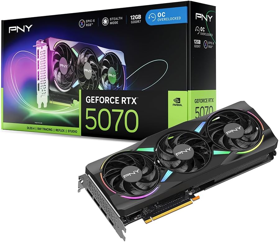 PNY Scheda Grafica GeForce RTX™ 5070 12GB ARGB OC DLSS 4 Tripla in offerta a 609,99€ (-25%) — offerta al miglior prezzo